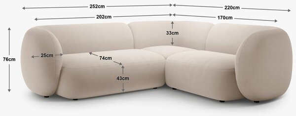 Micadoni Béžová bouclé rohová pohovka Kate 252 cm, levá