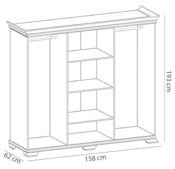 KORA a | šatní skříň KS2 s policemi, zásuvkami a šatními tyčemi | 158 cm | andersen