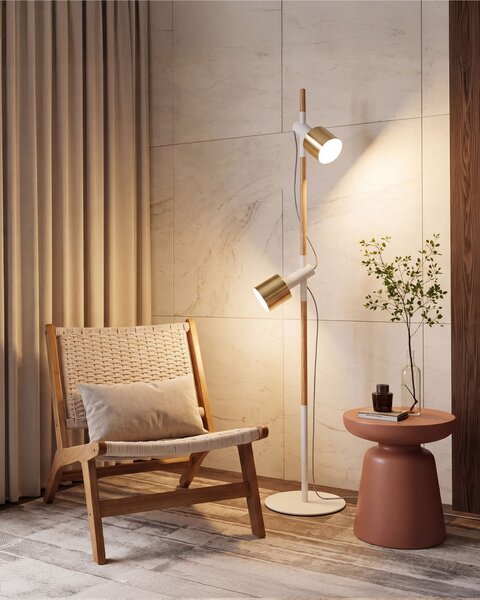 Stojací lampa OWENS Nastavitelná Jasanové dřevo Bílá