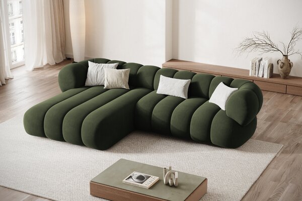 -25 % Dny MOMENTI– Cosmopolitan Design Zelená sametová rohová pohovka Koge 270 cm, levá