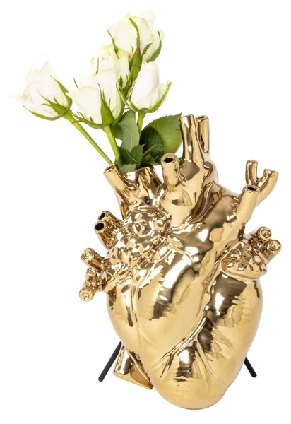 Seletti Zlatá porcelánová váza Love in Bloom 25 cm