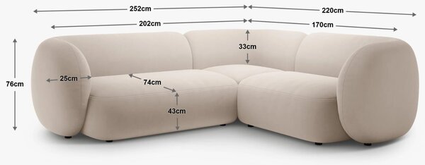 Micadoni Terakotově oranžová bouclé rohová pohovka Kate 252 cm, pravá