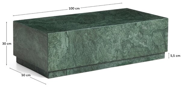 Kave Home Tmavě zelený mramorový konferenční stolek Sorein 100 x 50 cm