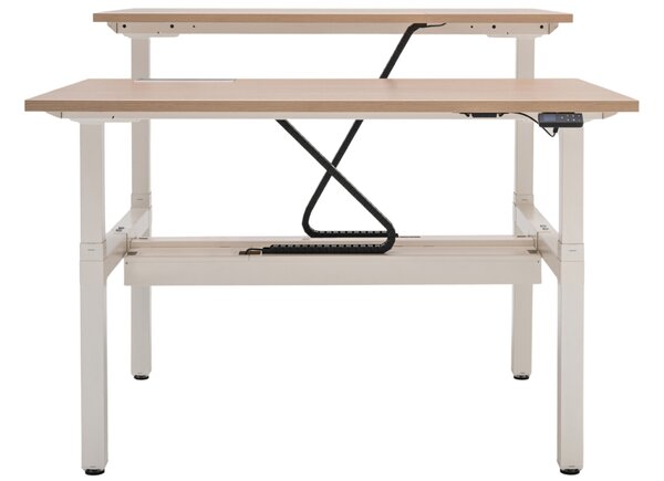 MDD Dubový výškově nastavitelný pracovní stůl Ogi Drive Bench 140 x 169 cm s bílou podnoží