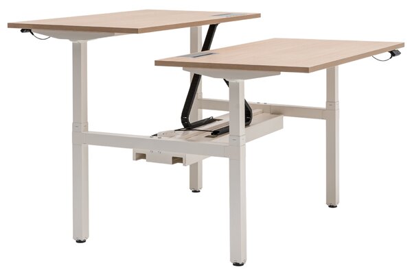 MDD Dubový výškově nastavitelný pracovní stůl Ogi Drive Bench 140 x 169 cm s bílou podnoží
