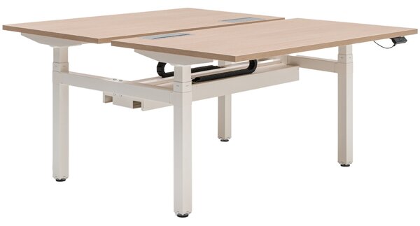 MDD Dubový výškově nastavitelný pracovní stůl Ogi Drive Bench 140 x 169 cm s bílou podnoží