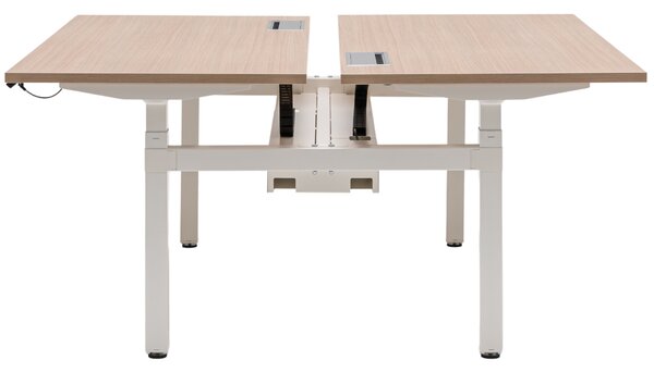 MDD Dubový výškově nastavitelný pracovní stůl Ogi Drive Bench 140 x 169 cm s bílou podnoží