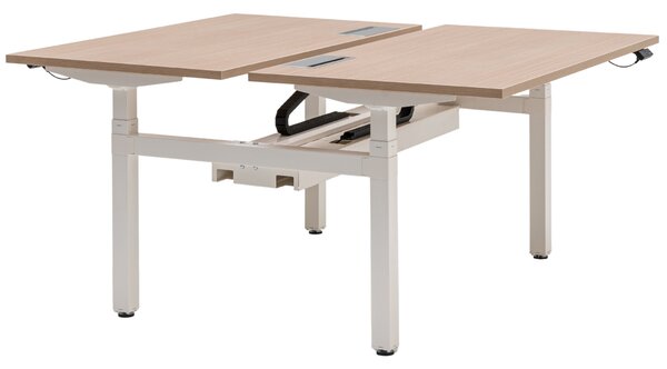 MDD Dubový výškově nastavitelný pracovní stůl Ogi Drive Bench 140 x 169 cm s bílou podnoží
