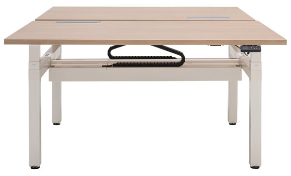 MDD Dubový výškově nastavitelný pracovní stůl Ogi Drive Bench 140 x 169 cm s bílou podnoží