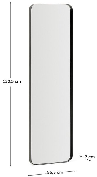 Kave Home Černé kovové závěsné zrcadlo Marco 150,5 x 55,5 cm