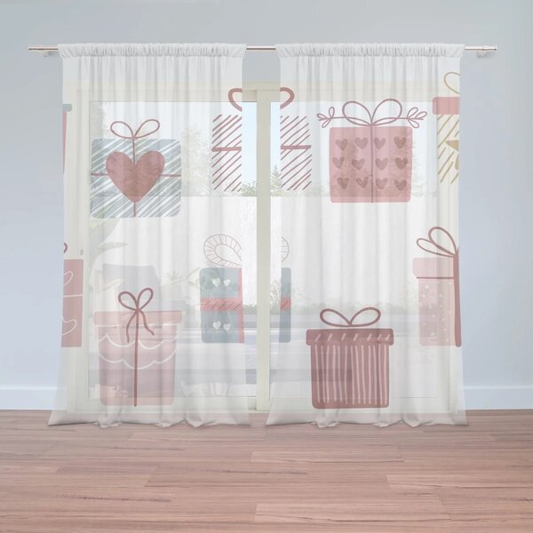 Sablio Vánoční záclony Růžové dárečky: 2ks 150x250cm