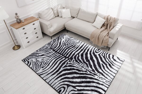 Makro Abra Kusový koberec pratelný MIRO 51331.803 Zebra protiskluzový černý bílý Rozměr: 80x150 cm
