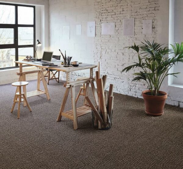 Breno Metrážový koberec RE-TWEED 44 tmavě hnědý, šíře 400 cm, Hnědá/Vícebarevné
