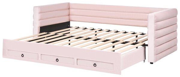 Denní postel s úložným prostorem Umělý samet MEUDON 90 x 200 cm Pastelově růžová