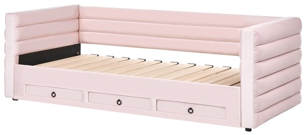Denní postel s úložným prostorem Umělý samet MEUDON 90 x 200 cm Pastelově růžová