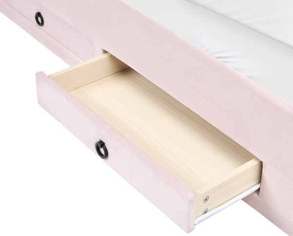 Denní postel s úložným prostorem Umělý samet MEUDON 90 x 200 cm Pastelově růžová