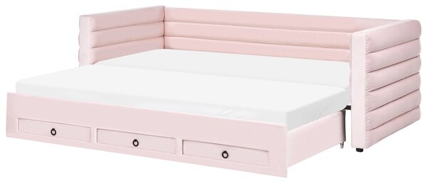 Denní postel s úložným prostorem Umělý samet MEUDON 90 x 200 cm Pastelově růžová