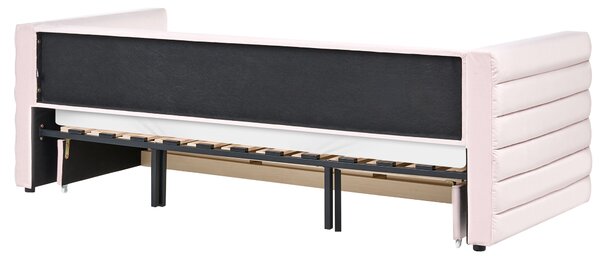 Denní postel s úložným prostorem Umělý samet MEUDON 90 x 200 cm Pastelově růžová