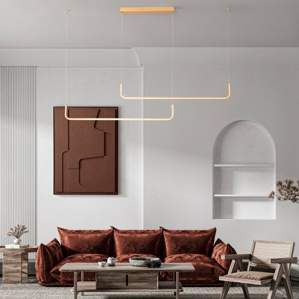 Zlaté kovové závěsné LED světlo Nova Luce Strita 150 cm