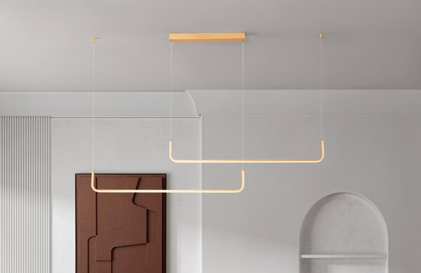Zlaté kovové závěsné LED světlo Nova Luce Strita 150 cm