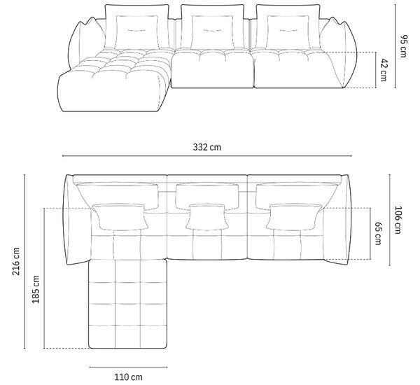 Micadoni Rohová pohovka Bloom 332 cm, levá/pravá