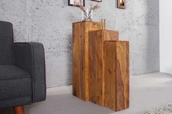 3SET odkládací stolek MAKASSAR 80 CM masiv sheesham Nábytek | Doplňkový nábytek | Odkládací stolky