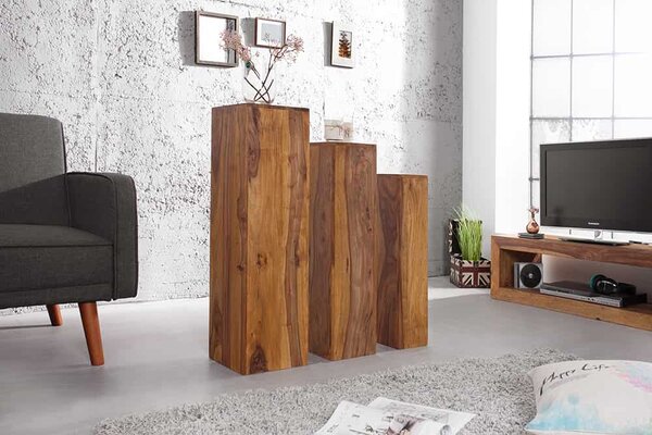 3SET odkládací stolek MAKASSAR 80 CM masiv sheesham Nábytek | Doplňkový nábytek | Odkládací stolky