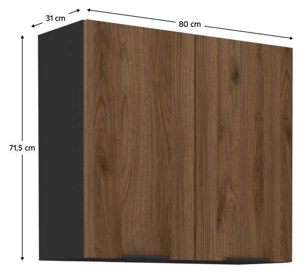 KONDELA Horní skříňka, ořech okapi/černá, MENZO 80 G-72 2F