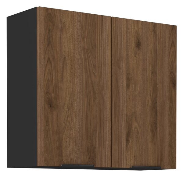 KONDELA Horní skříňka, ořech okapi/černá, MENZO 80 G-72 2F