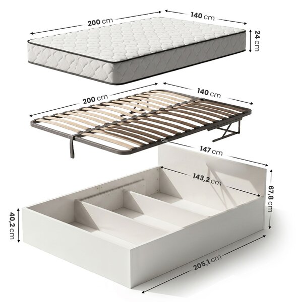 Ak furniture Dvoulůžková postel Trento 140x200 se zvedacím roštem a matrací bílá