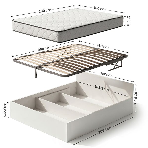 Ak furniture Dvoulůžková postel Trento 160x200 se zvedacím roštem a matrací bílá