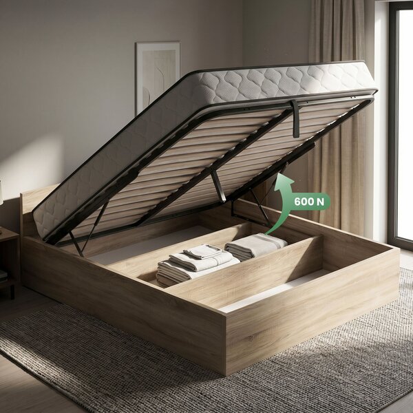 Ak furniture Dvoulůžková postel Trento 160x200 se zvedacím roštem a matrací dub Sonoma