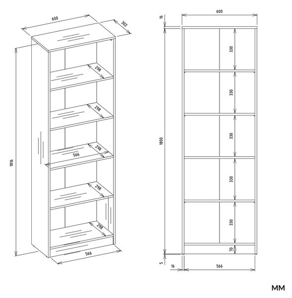 TP Living Knihovna R60 60 cm dub Artisan/černá