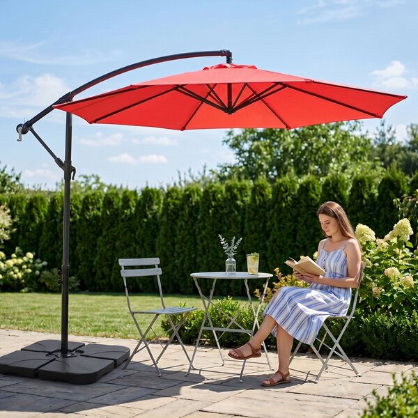 Ak furniture Zahradní slunečník ASTER s boční nohou 300 cm červený