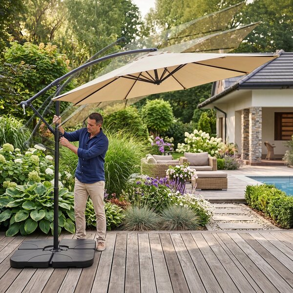 Ak furniture Zahradní slunečník ASTER s boční nohou 300 cm béžový