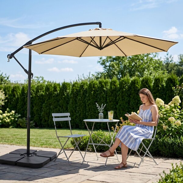 Ak furniture Zahradní slunečník ASTER s boční nohou 300 cm béžový