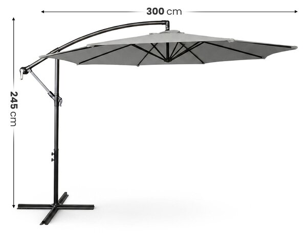 Ak furniture Zahradní slunečník ASTER s boční nohou 300 cm světle šedý