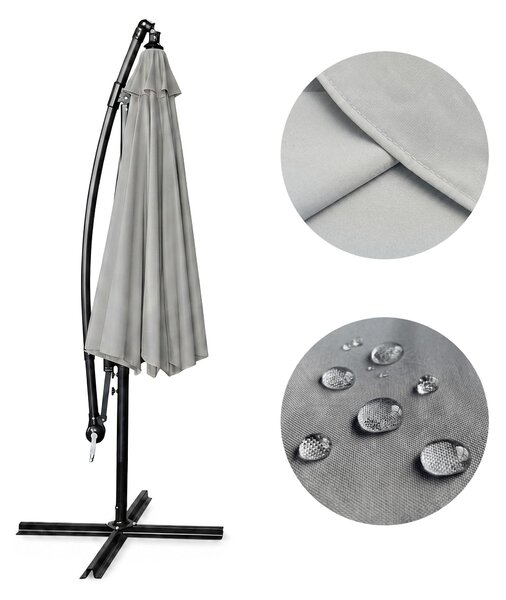 Ak furniture Zahradní slunečník ASTER s boční nohou 300 cm světle šedý