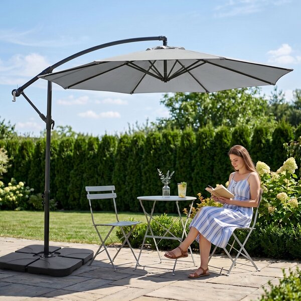 Ak furniture Zahradní slunečník ASTER s boční nohou 300 cm světle šedý