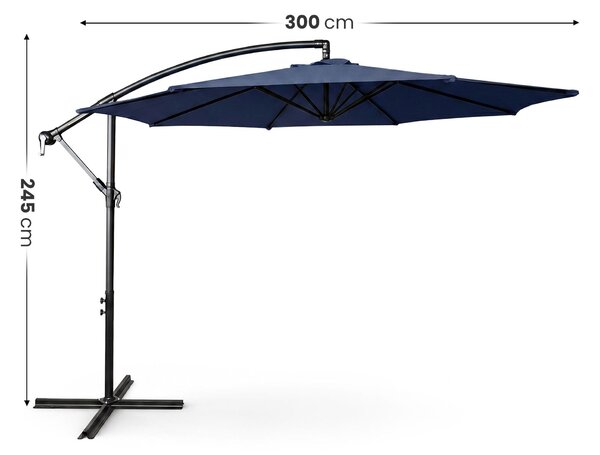 Ak furniture Zahradní slunečník ASTER s boční nohou 300 cm tmavě modrý