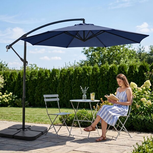 Ak furniture Zahradní slunečník ASTER s boční nohou 300 cm tmavě modrý