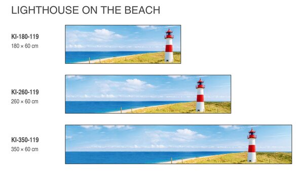DIMEX | Fototapeta do kuchyně Maják na pláži KI-180-119 | 180 x 60 cm | zelená, modrá, červená
