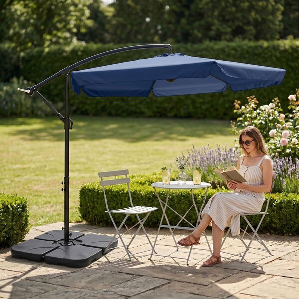 Ak furniture Zahradní slunečník CYNIA s boční nohou 300 cm tmavě modrý