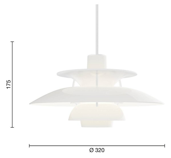 Louis Poulsen Závěsné světlo PH 5 320, opálově bílé, E14, stmívatelný, Bílá / opál, Obývací pokoj / jídelna, Plast, Design