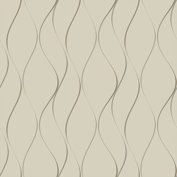 Luxusní béžová vliesová tapeta se zlatými vlnkami Y6201404, Dazzling Dimensions 2, York