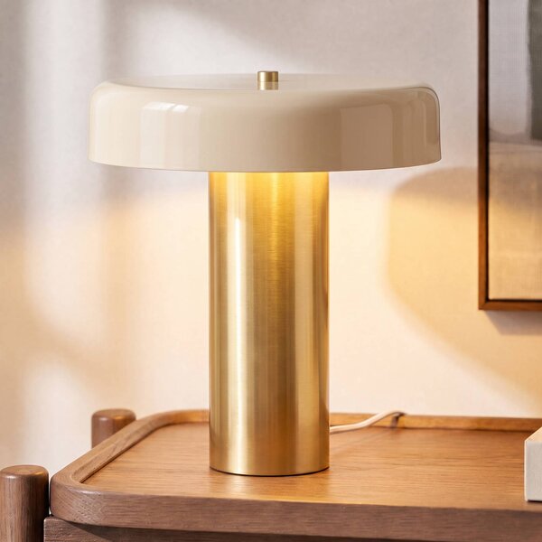 NOLA Stolní lampa Dionne, mosaz/béžová, 33 cm, kov, E14, Krémová / jantar, Obývací pokoj / jídelna, kov, Moderní