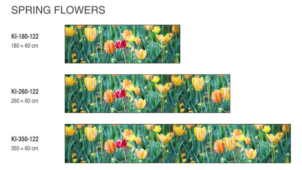 DIMEX | Fototapeta do kuchyně Tulipány KI-180-122 | 180 x 60 cm | zelená, červená, žlutá