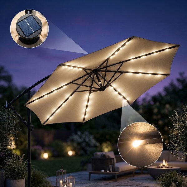 Ak furniture Zahradní slunečník MILIN s LED osvětlením 300 cm béžový