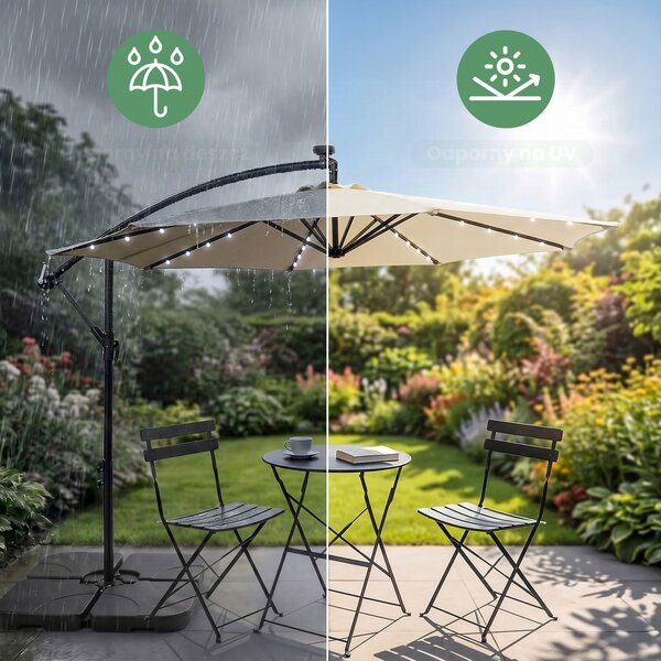 Ak furniture Zahradní slunečník MILIN s LED osvětlením 300 cm béžový