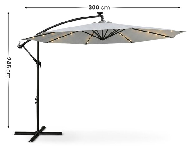 Ak furniture Zahradní slunečník MILIN s LED osvětlením 300 cm světle šedý